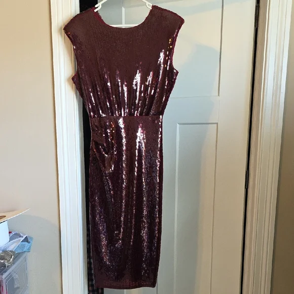 Express Sequin Midi Dress in Rich Burgundy - Picture 1 of 7